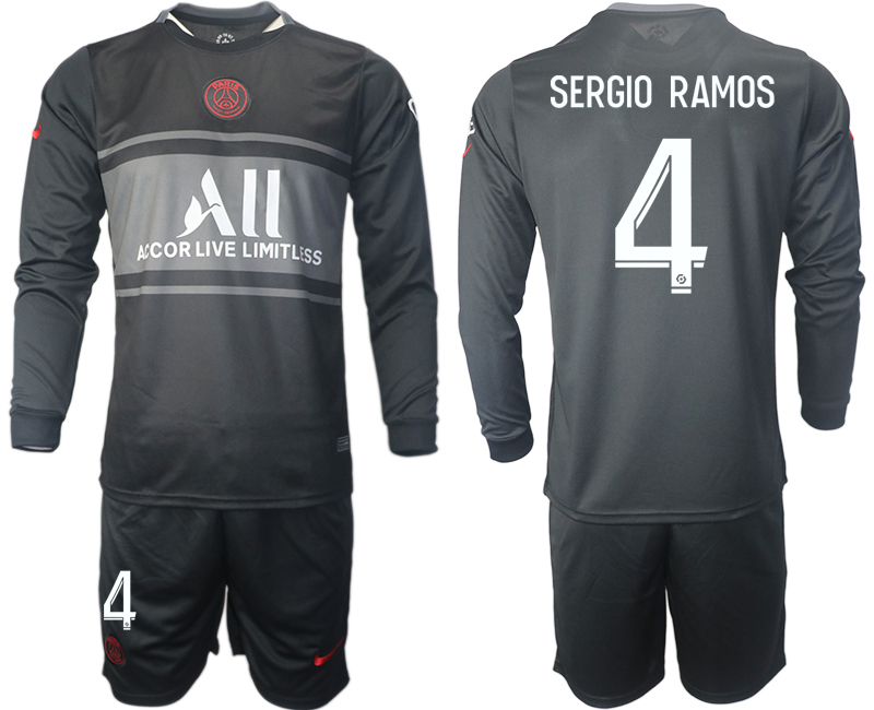 Men 2021-2022 Club Paris St German Second away black Long Sleeve #4 Soccer Jersey
